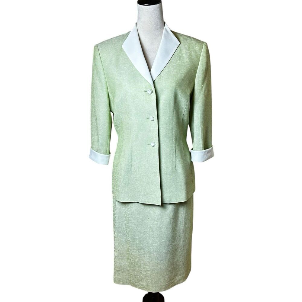Vintage Kasper ASL Mint Green‎ Skirt Blazer Suit Set 10 | Spring Career Office